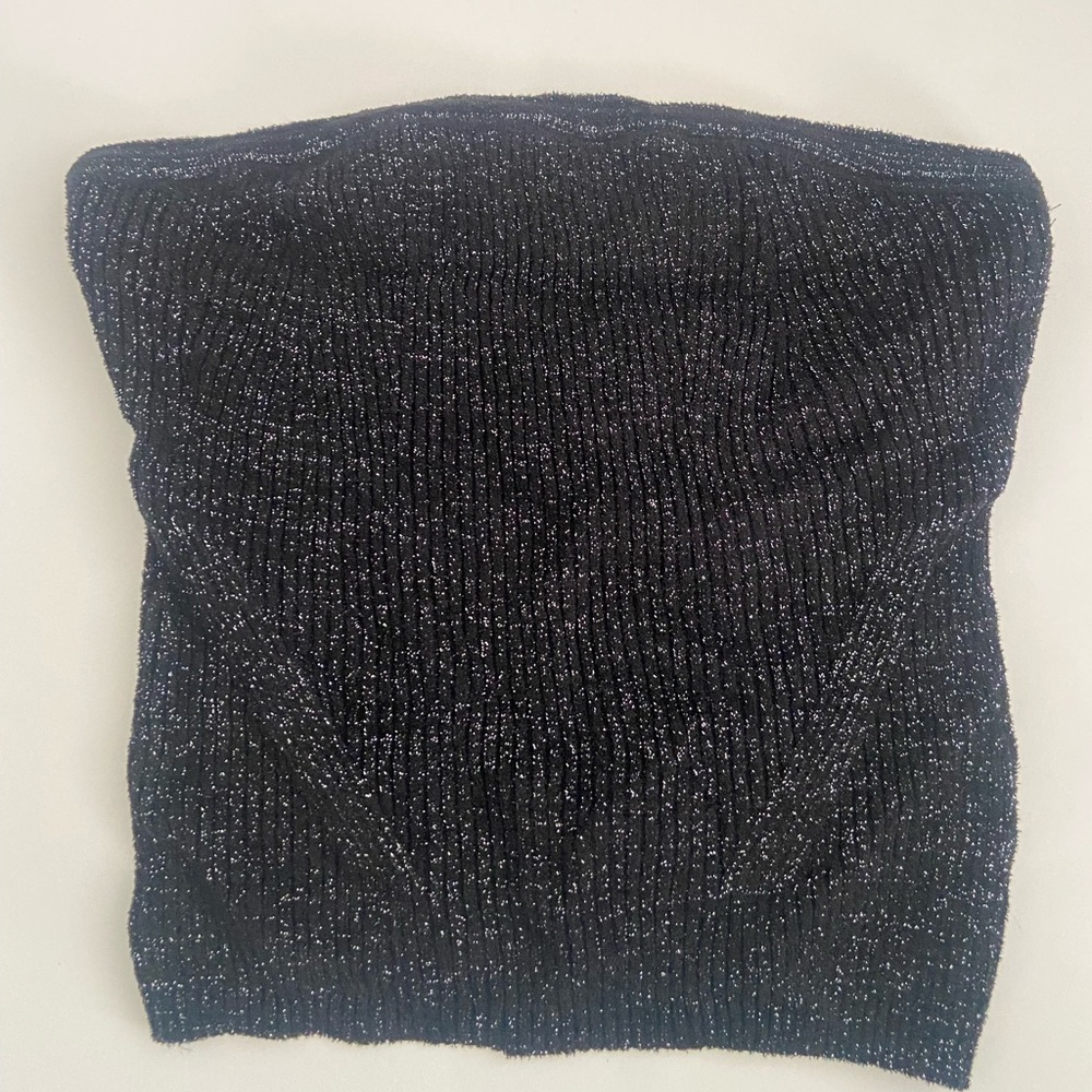 Black with shiny threading strapless crop top in a size medium Beverly and Beck